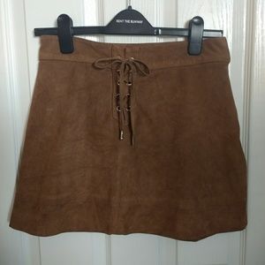 Suede skirt with tie detail